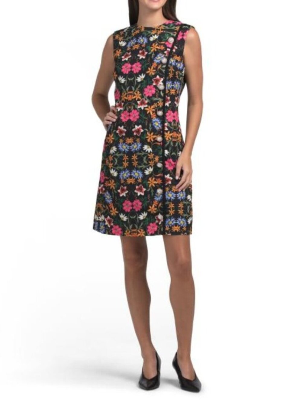 ALEXIA ADMOR Crew Neck Button Down Sleeveless Dress